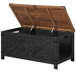 WAMPAT Lift Top Coffee Table for Living Room, Farmhouse Coffee Table \w Hidden Storage, Small Accent Furniture \w Mesh Cabinet And Rustic Lock, Dark