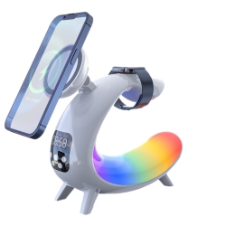 HTUTWOO 15W 6 In 1 Magnetic Wireless Fast Charger Bluetooth Speaker Alarm Clock RGB Light for Iphone 15/14/13/12/11 Airpods Apple Iwatch