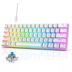 RISOPHY 60% Mechanical Gaming Keyboard Switch, Wired Gaming Colorful Backlit Gaming Keyboard, Pudding Keycaps Compact (White) In Blue