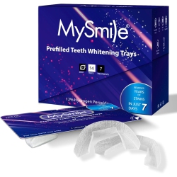 MYSMILE Prefilled Teeth Whitening Trays Kit, 12% Hydrogen Peroxide, Non-Liquid Gel Technology Tooth Whitening Trays, Whiten Teeth Faster, 7X
