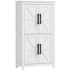 HOMCOM Farmhouse Bathroom Cabinet With Barn Doors, Bathroom Floor Storage Cabinet With Adjustable Shelf, Freestanding Storage Unit In White