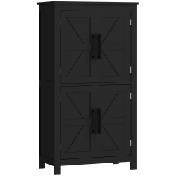 HOMCOM Farmhouse Bathroom Cabinet With Barn Doors, Bathroom Floor Storage Cabinet With Adjustable Shelf, Freestanding Storage Unit In Black