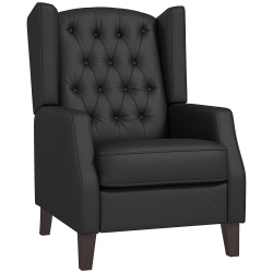 HOMCOM Faux Leather Accent Chair, Upholstered Wingback Armchair, Modern Button Tufted Living Room Chair With Thick Padding In Black