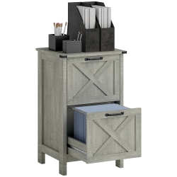 HOMCOM 2 Drawer File Cabinet \w Silent Slides, Rustic Farmhouse Filing Cabinet \w Barn Doors for A4/letter Size, Printer Stand \w Storage for Home