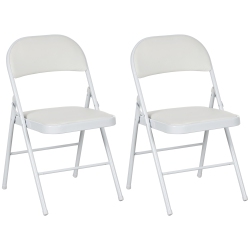 HOMCOM Metal Folding Chairs 2 Pack Pu Leather Padded Foldable Chairs Indoor With Cushion for Office Reception Waiting Room Party In White