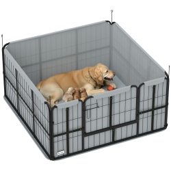 PAWHUT Whelping Box for Dogs And Puppies, 23.5"h, 4 Panels Puppy Playpen \w Windproof Oxford Fabric Cloth, Washable Pee Pad, Pet Playpen \w Door