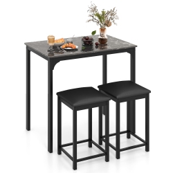 GYMAX 3 PCs Counter Height Dining Set Faux Marble Table And 2 Chairs Kitchen Bar New