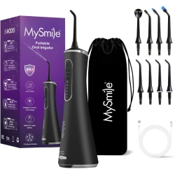 MYSMILE Lp211 Cordless Advanced Water Flossers for Teeth, 5 Cleaning Modes Rechargeable Power Dental Flosser 8 Replacement Jet Tips Ipx 7 Waterproof