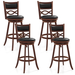 GYMAX 29" Bar Height Stools Set Of 4 W/rubber Wood Frame Faux Leather Upholstered Seat