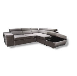 UPMODERNE Sicily 3-Seater Sectional Sofa Bed With Ottoman - 2 Stools - Vegan Suede In Grey