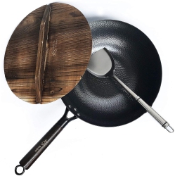 SOUPED UP RECIPES Carbon Steel Wok for Electric, Induction And Gas Stoves (Lid, Spatula And User Guide Video Included)