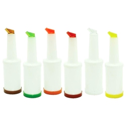 WINCO Set Of 6 - Flow-N-Stow Fruit Juice & Liquor Bar Pour Bottles 1 Quart (32 OZ.)