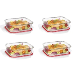 STARFRIT Locknlock 8-Piece Borosilicate Glass Container Set - 4 X 34OZ/1L - Airtight & Leakproof - 4-Sided Locking Lid