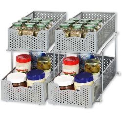 SIMPLE HOUSEWARE Simplehouseware 2 Tier Pull Out Cabinet Organizer Drawer for Under Sink, Kitchen, And Bathroom, 2 Pack In Grey