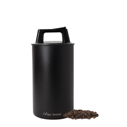 CRISPY SEALED Vacuum Canister for Coffee & Dry Food | Stainless Steel Jar | Push Air Out to Preserve Freshness | Matte | 1.7 L.. In Black