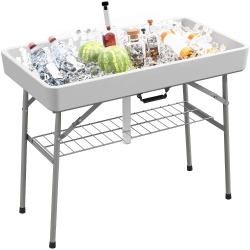 OUTSUNNY 3.4Ft Folding Ice Cooler Table \w Drain, Outdoor Patio Party Cooler for Drinks, Fishing Cleaning Table \w Storage Shelf for Picnic Bbq