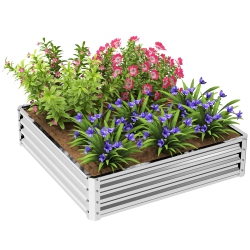 OUTSUNNY 4' X 4' X 1' Raised Garden Bed Galvanized Steel Planter Box for Vegetables, Flowers, Herbs In Silver