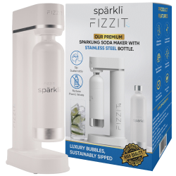 FIZZIT Stainless Steel Sparkling Water And Soda Maker Machine With Stainless Steel 1L Re-Usable Bottle In White