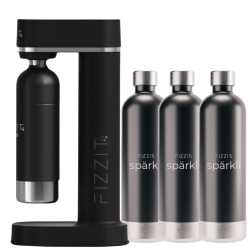 FIZZIT Stainless Steel Sparkling Water And Soda Maker Machine With 3 Stainless Steel 1 Liter Re-Usable Bottle In Black