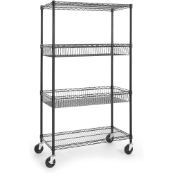 CAPHAUS Nsf Commercial Heavy Duty 4 Tier Wire Shelving W/two Rectangle Baskets, Wheels, Leveling Feet, Storage Metal Shelf, Basement Garage Shelving