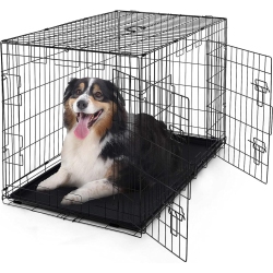 CAPHAUS Foldable Dog Crate Wire Metal Dog Kennel W/divider Panel, Leak-Proof Pan & Protecting Feet, Single & Double Door, Small, Medium & Large Dog