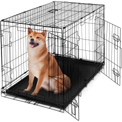 BOWHAUS Foldable Dog Crate Wire Metal Dog Kennel W/divider Panel, Leak-Proof Pan & Protecting Feet, Single & Double Door, Small, Medium & Large Dog