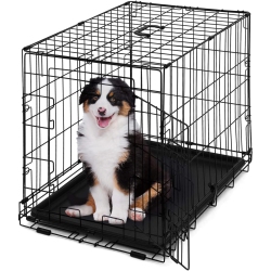 BOWHAUS Foldable Dog Crate Wire Metal Dog Kennel W/divider Panel, Leak-Proof Pan & Protecting Feet, Single & Double Door, Small, Medium & Large Dog