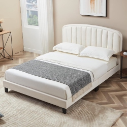 ALL YOU NEED Queen Size Bed Frame, Upholstered Velvet Platform Bed With Adjustable Headboard, Wood Slat Support, No Box Spring Needed (White)