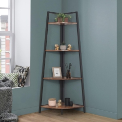CAPHAUS Tall Corner Shelf Stand, 4-Tier Display Shelves, Ladder Corner Wood Storage Plant Bookshelf \w Metal Frame, Versatile Shelving Unit Bookcase