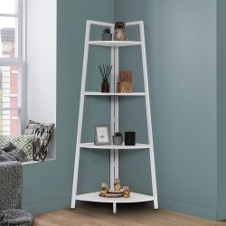 CAPHAUS Tall Corner Shelf Stand, 4-Tier Display Shelves, Ladder Corner Wood Storage Plant Bookshelf \w Metal Frame, Versatile Shelving Unit Bookcase