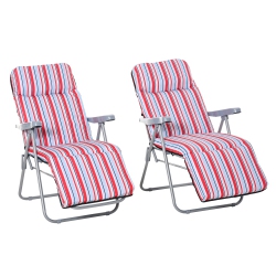 OUTSUNNY Set Of 2 Garden Sun Lounger, Outdoor Reclining Seat Cushioned Seat, Foldable Adjustable Recliner, Grey And In Red