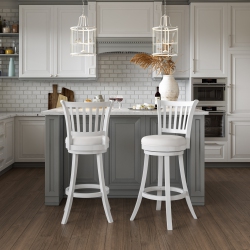 CORLIVING Woodgrove Bar Height Faux Leather Swivel Bar Stools, Set Of 2 In White