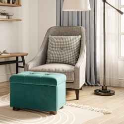 CORLIVING Velvet Storage Ottoman Bench, Small Storage Ottoman, Foot Rest Ottoman, Ottoman for Small Spaces, for Living Room In Green