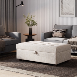 CORLIVING 47" Extra Large Storage Ottoman, Storage Ottoman Bench, Storage Chest, for Living Room, Bedroom In Beige