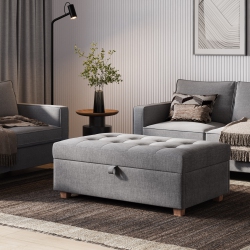 CORLIVING 47" Extra Large Storage Ottoman, Storage Ottoman Bench, Storage Chest, for Living Room, Bedroom In Grey