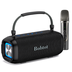 BOBTOT -Portable Karaoke Machine for Adults, 80W Peak, Wireless Microphone, Ipx6, Lights, Punchy Bass, 3 Echo Levels, Indoor/outdoor Eq, Stereo