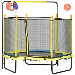 QABA 55" Trampoline for Kids, 47.2"-55.1"h Indoor Outdoor Toddler Trampoline \w Safety Enclosure Net, Baby Recreational Play for Boys And Girls