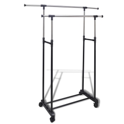 VIDAXL Adjustable Clothes Rack 4 Castors 2 Hanging Rails