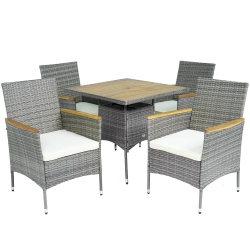 OUTSUNNY 5 Pieces Rattan Patio Dining Set for 4, Patio Table And Chairs \w 50MM Umbrella Hole And Cushions, Wicker Outdoor Dining Set for Garden