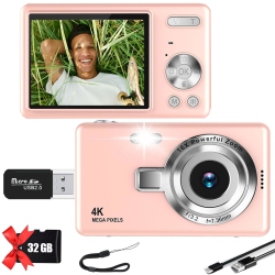 MAKATA Kid's 4K Digital Camera And Video Recorder (Pink) 48Mp 16X Zoom 1080P HD Vlogging Point And Shoot Camera 32GB Memory Card, Gift for Kids