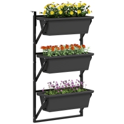 OUTSUNNY 3-Tier Vertical Planters for Outdoor Plants, Wall-Mounted Planter Box \w Drainage Holes, Outdoor Planter \w Adjustable Hooks for Flowers