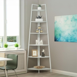 CAPHAUS Tall Corner Shelf Stand, 6-Tier Display Shelves, Ladder Corner Wood Storage Plant Bookshelf \w Metal Frame, Versatile Shelving Unit Bookcase