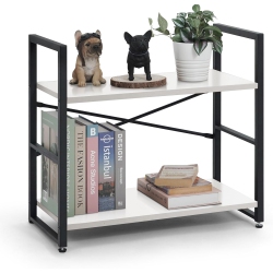 CAPHAUS 2 Tier Small Bookshelf, 24 Inch Width Free Standing Shelf, Bookcase Shelf Storage Organizer, Industrial Book Shelves Shelves & Metal Frame