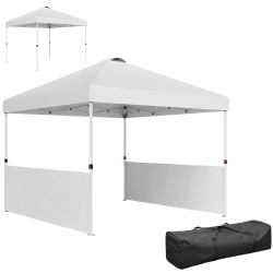 OUTSUNNY 10' X 10' Pop Up Canopy Tent \w 2 Half Sidewalls, Uv50+ Instant Sun Shelter, Height Adjustable, \w Carry Bag And 4 Sand Bags for Outdoor