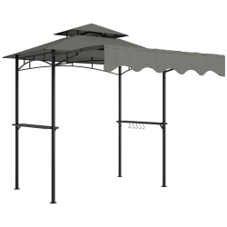 OUTSUNNY 8' X 5' Grill Gazebo, Double Tiered Outdoor Bbq Gazebo \w Side Awning, 2 Side Shelves And 6 Hooks, Barbecue Grill Gazebo Shelter for Patio