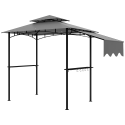 OUTSUNNY 8' X 5' Grill Gazebo, Double Tiered Outdoor Bbq Gazebo \w Side Awning, 2 Side Shelves And 6 Hooks, Barbecue Grill Gazebo Shelter for Patio