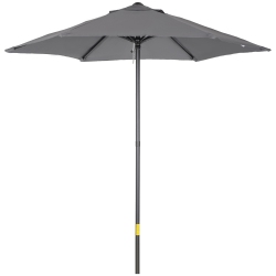 OUTSUNNY 6.6Ft Patio Umbrella, Outdoor Parasol Sun Shade With 6 Ribs for Balcony, Beach, Garden, Dark In Grey