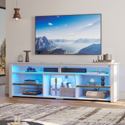 BESTIER 70" Gaming Tv Console for Tvs Up to 75 Inch, Led Media Console With Storage And Adjustable Storage Shelves