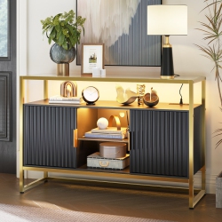 BESTIER 45.67" W Led Console Table With Storage, Modern Fluted Glossy Cabinet Credenza, Adjustable Shelves, Entryway Table for Living Room