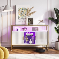 BESTIER 45.67" W Led Console Table With Storage, Modern Fluted Glossy Cabinet Credenza, Adjustable Shelves, Entryway Table for Living Room